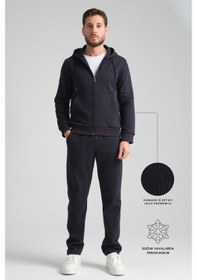 Resim Shooter Sportswear Shooter Erkek Kışlık Eşofman Takımı Thermosoft Teknolojisi İçi Kuzu Görünümlü Regular Kalıp Minimal Logo Kapüşonlu Lacivert 