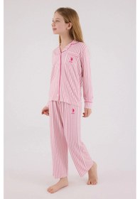 Resim Kız Çocuk Gömlek Pijama Takımı - Açık Fuşya Açık Fuşya 