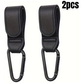 Resim Elmpaly Siyah 2'li Paket Pu Deri Bebek Arabası Askısı, Taşınabilir Çanta Askılığı Diğer 