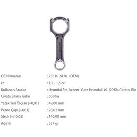 Resim Piston Kolu Accent Era-Getz-I20-Cerato 1.5 CRDI 06=-; Blue-I30-Ceed 1.6 CRDI 11=-; 