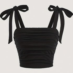 Resim Yaz için Tatlı Kolsuz Tank Top, Kadın Giyim, Düz Kare Yaka Kırpılmış Tank Top 