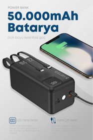 Resim Kensa 50.000 mAh Dijital Göstergeli Dahili Çoklu Kablolu Powerbank - Süper Hızlı Şarj Taşınabilir Şarj 