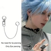 Resim 1pc Gotik Hip Hop Tarzı 316 Paslanmaz Çelik Kulak Halkası Zincir Bağlantılı Dudak Klips Yüzüğü, Delik Gerekmez, Unisex Vücut Süsleri Günlük ve Parti Etkinlikleri için 