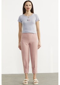 Resim Paça Büzgü Detaylı Krep Pantolon - Pembe 001 