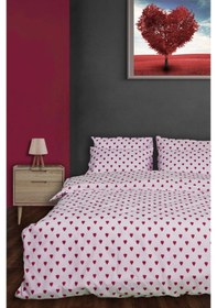 Resim Kırmızı Kalpli Nevresim Seti Tek Kişilik Beyaz - Kırmızı 