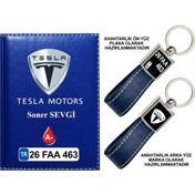 Resim Plakanıza Özel Tesla Logolu Lacivert Ruhsat Kabı Ve Anahtarlık 