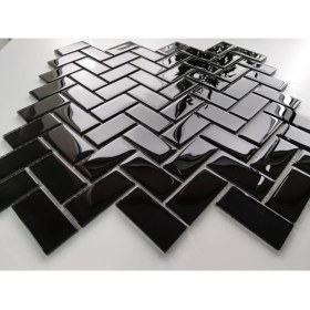 Resim MozaiKristaL Mutfak Havuz Banyo ve Tüm Yüzeyler Için 23X48X4 mm Siyah Kristal Cam Mozaik. ( 1 Koli = 1 m2 fiyatıdır ) 