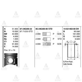 Resim Piston Segmanlı Karsan J9 / Nkr55 2.8 4jb1 Std 93mm 87-71233-std 