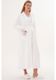 Resim Mecit Pijama Mecit 6331 Ekru Sabahlıklı Lohusa Gecelik Takım 