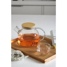 Resim PremiumPort Bambu Kapaklı, Vakumlu, Isıya Dayanıklı Cam Demlik, Süzgeçli 1000 ml 