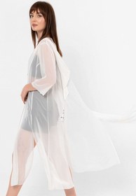 Resim Laranor Ecru Kapüşonlu Yırtmaç Detaylı Şifon Kimono&bikiniüstü 