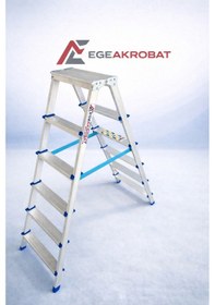 Resim Ege Akrobat 6+6 Çift Çıkışlı Alüminyum Merdiven Katlanır A Tipi Kaymaz Ayaklı Ev Tipi 