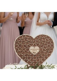 Resim Düğün-nişan- Misafir Hatıra Anı Kutusu-defteri Kalp 50 Cm Lego Modeli Şövale Ve Kalem Hediyeli Ceviz Akçaağaç 