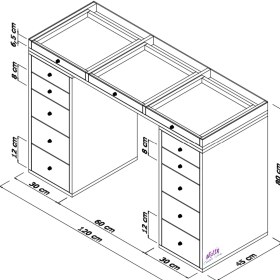 Resim Platto Creative Works Milano Makyaj Masası Cam Tablalı 13 Çekmeceli 