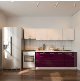 Resim Tdesigno Nisan Hazır Mutfak Dolabı 260 Cm - Parlak Mürdüm Ve Beyaz - Tezgah Dahil Mürdüm 