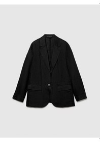 Resim Sisley %100 Keten Kapaklı Cep Tasarımı Tek Düğmeli Blazer Ceket Kadın Siyah Ceket - 324p2aghlw019 