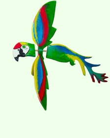 Resim Yeşil Papağan Ahşap El Yapımı Hareketli Rüzgar Gülü 