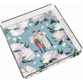 Resim Blue - White Rose Pleksi Tepsi - 25x25cm 