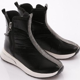 Resim Dgn 600 Kadin Fermuarli Taş Şeritli Bot 600-2494-R146111 Beyaz - Siyah - Taş 