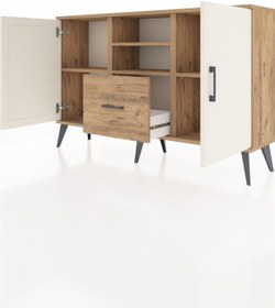 Resim Arges Konsol 4 Raflı Tek Çekmeceli 2 Kapaklı 132x30x83 Çam-aytaşı/çam Aytaşı/çam 