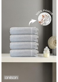 Resim 4'lı Gri Jelena El Havlusu - 50x90 Cm, 225 Gr, %100 Pamuk, Spa Ve Otel Havlusu, Günlük Kullanıma Uygun Gri 