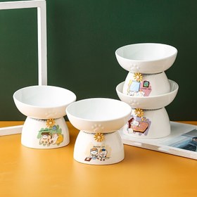 Resim Porselen Kedi Kasesi, Anti-Siyah Çene Yüksek Ayaklı Kase, Rahat Kedi Kasesi, Kedi Su Kabı, Kedi Yemek Kabı, Köpek Yemek Kabı, Devrilmesini Önleyen Servikal Kedi Yemek Havzası 