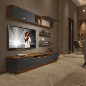 Resim Decoraktiv Trendstyle 5220 Mdf Tv Ünitesi Tv Sehpası Ceviz Antrasit 