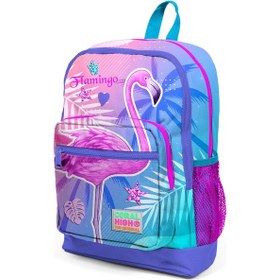 Resim Coral High Kids Lavanta Pembe Flamingo Desenli Dört Bölmeli Okul Çantası 23705 