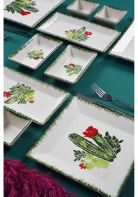 Resim Piatti Naturali 12 Parça 4 Kişilik Kaktüs Kahvaltı Takımı Handmade Sunum Set Çok Renkli 