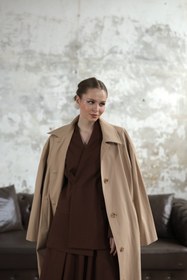 Resim Desenli Astarlı Oversize Trençkot Bej - standart 