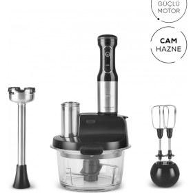 Resim 2000W Cam Mutfak Robotu Siyah Inox, Güçlü ve Şık Tasarım, Çok Renkli 