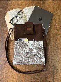 Resim Aksesuarsepeti El Yapımı, Fransız Köylüsü Desenli, Cepli, Taşıma Askılı, Kılıf Çanta, Tablet Kılıfı, Kitap Kılıfı Kahverengi 