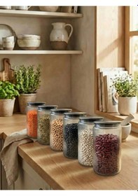 Resim Leelahome 6'lı Set Metal Vakum Kapaklı Cam Saklama Kabı 1500 Ml Şeffaf 