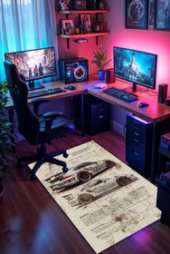 Resim Charmbi Porsche Araç Desenli Kaymaz Taban Makinede Yıkanabilir Gaming Oyuncu Gamer Genç Odası Halısı 