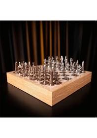 Resim Gifthome Metal Mısır Satranç Takımı Antik Ve Rustik Ceviz Desenli Mdf Sandıklı Satranç Tahtası 36x36x6 Cm. 
