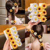 Resim 10 Adet Bal Kız Örgü Kumaş Saç Tokası, Düz Renkli Papatya ve Ayçiçeği Desenli, Karışık Renkli Polyester Çiçekli Saç Aksesuarları Günlük ve Rahat Giyim İçin - Tüm Sezon Genç Modası 