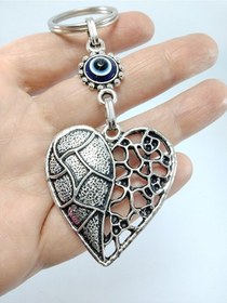 Resim Nazar Boncuğu Anahtarlık Metal Kalp Figürü Hediyelik Aksesuar 