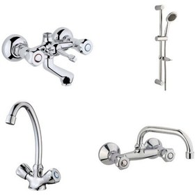 Resim Erce Klasik Banyo Lavabo + Eviye Bataryası Sürgülduş Takımı 