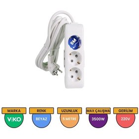 Resim Viko Multi-let 3'lü Grup Priz Topraklı Çocuk Korumalı 5 Metre Beyaz - 90113305 