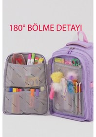 Resim Kore Tarzı Unicorn Figürlü Çok Bölmeli Ilkokul Sırt Çantası, Kız Çocuk Okul Çantası Pembe-yeşil 