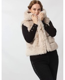 Resim Moda Berray Etekten Kısalabilen Kapüşonlu Lüks Suni Kürk Yelek Taş 
