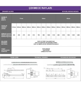 Resim Std Teleskopik Bilyalı Çekmece Rayı, 35X450 mm 