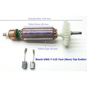 Resim Bosch Uyumlu Tipi GWS 7-115 Endüvi Rotor Kollektör ve Kömürü 