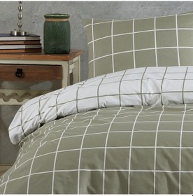 Resim %100 Pamuklu Tek Kişilik Nevresim Takımı 160x220 2 Yastık Kılıflı Lastikli Çarşaflı 120x200+30 Zeytin Yeşili 