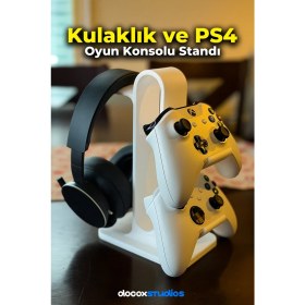 Resim Kulaklık ve Oyun Konsolu Dekoratif Standı Xbox / Ps4 / Ps5 Uyumlu 