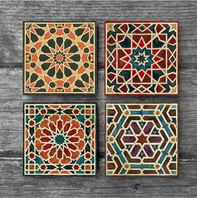 Resim Etnik Desen Taş Bardak Altlığı Seti - 4 Parça - Dekoratif, Rustik Mutfak Aksesuarı, 10x10 cm, Kaydırmaz Tabanlı, Şık ve Dayanıklı SC144 