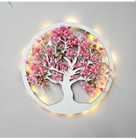 Resim Led Işıklı Ve Pembe Sakura Hayat Ağacı Tablo 40cm - Beyaz 