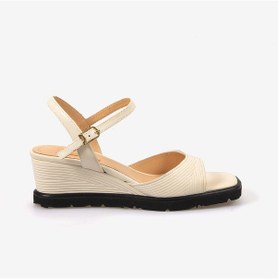 Resim Hawen Angels Kadın Hakiki Deri Bilek Bantlı 7,5 Cm Dolgu Topuklu Sandalet 169-269 Krem 