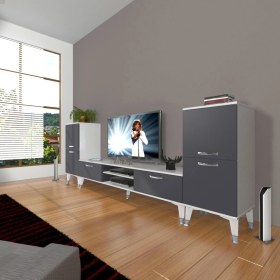 Resim Decoraktiv Eko On2 Mdf DVD Silver Tv Ünitesi Tv Sehpası - Beyaz - Antrasit 
