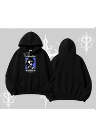 Resim Kapşonlu Sweatshirt Oversize Anime Kız Baskılı Siyah 